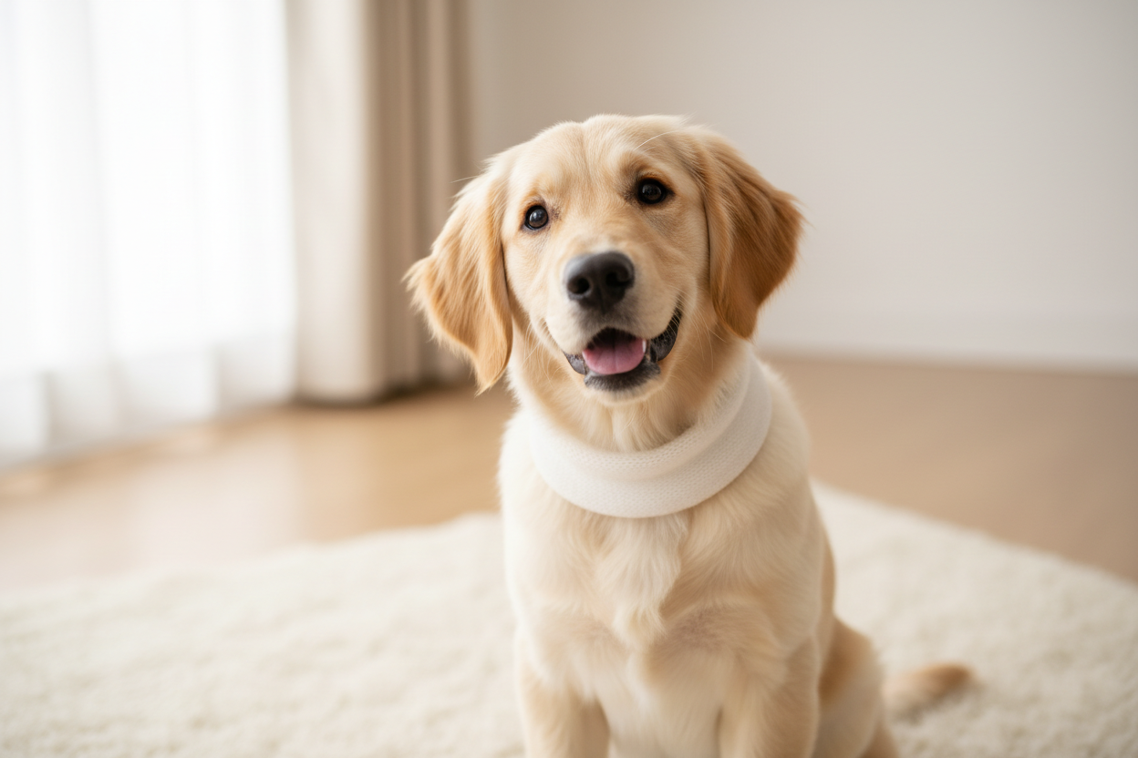 Χαριτωμένος σκύλος σε μπεζ τόνους