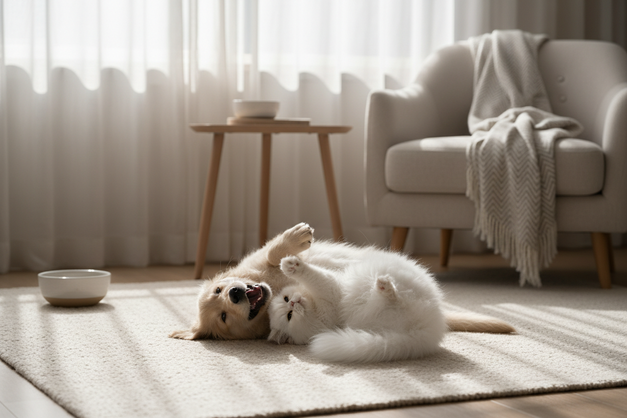 Σκύλος και γάτα που παίζουν