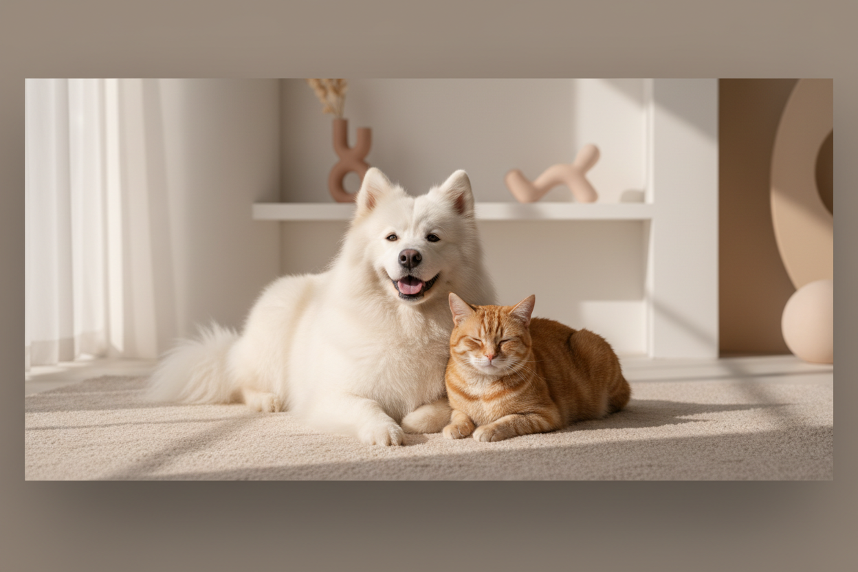 Happy cat and dog hero banner no text